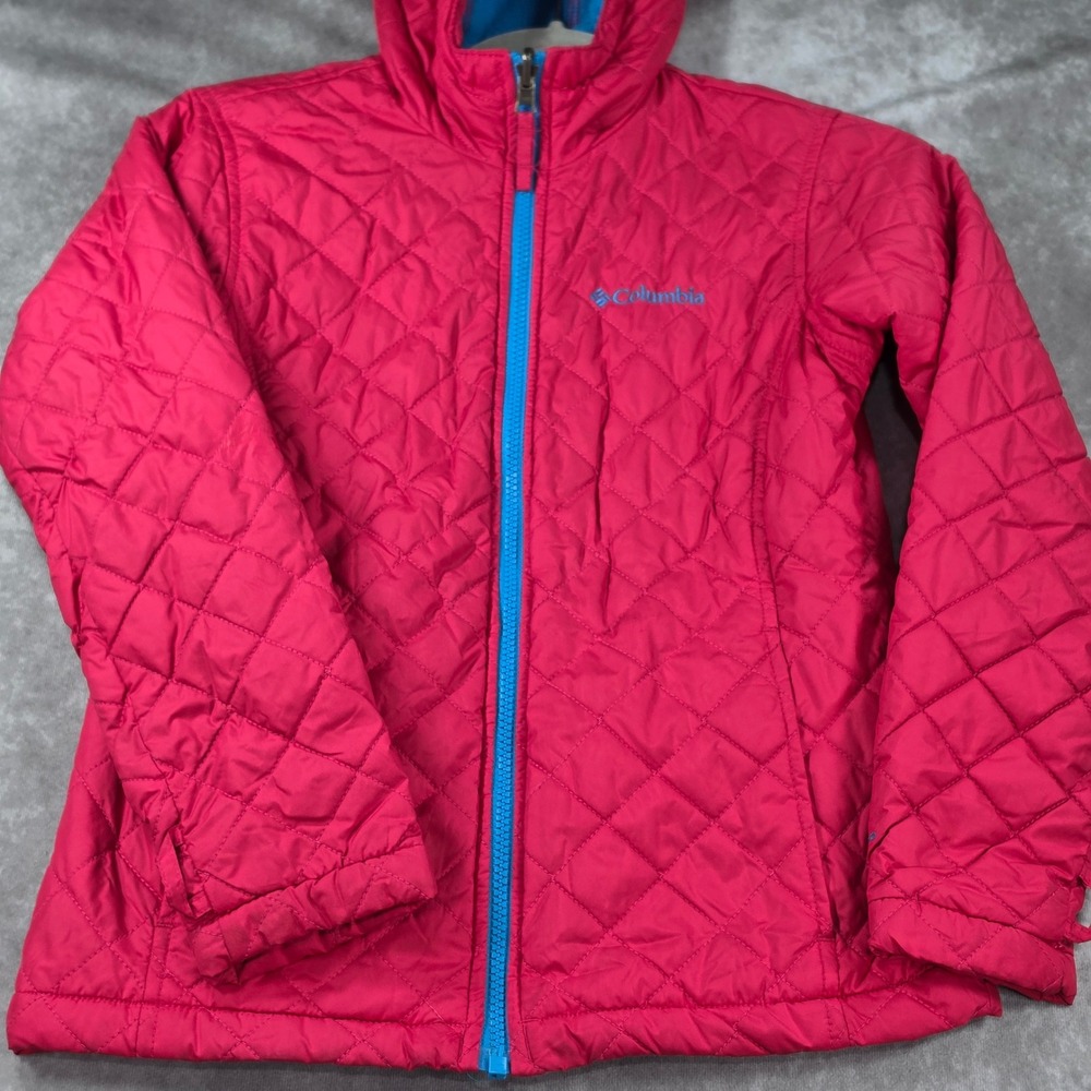Columbia Reversible Quilted Jacket Kid 10/12 Pink Omni-Shield Insulated Full Zip